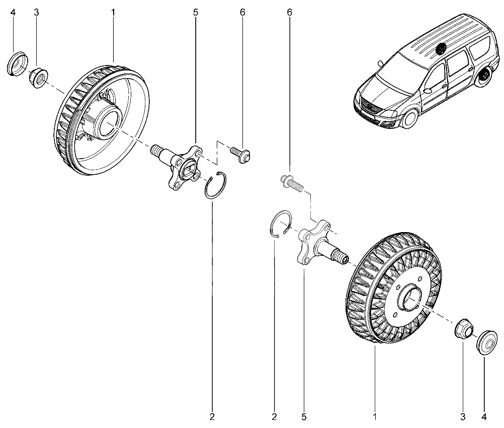 Ступица и барабан заднего тормоза