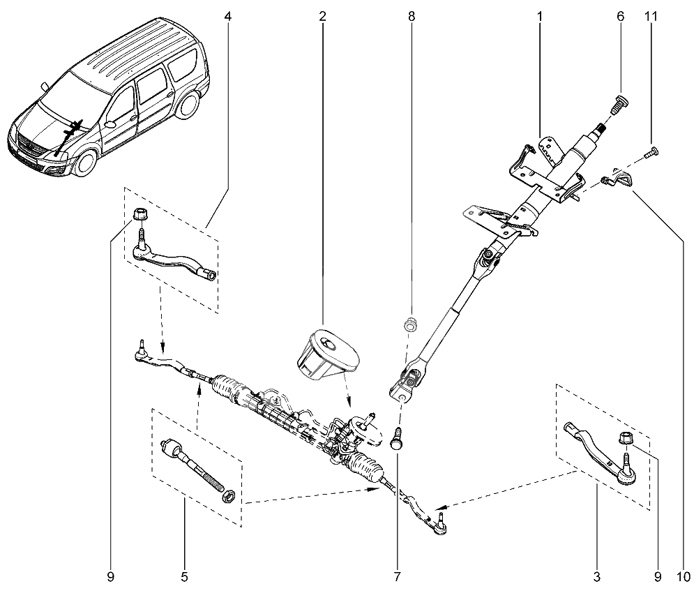 Вал рулевого управления, тяги