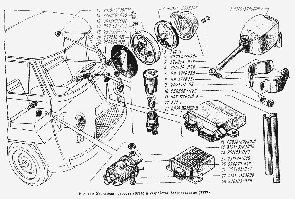 Указатели поворота, устройства блокировочные