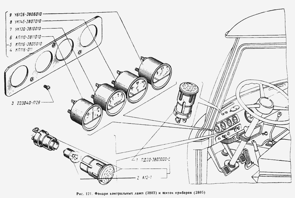 Щиток приборов, фонари контрольных ламп