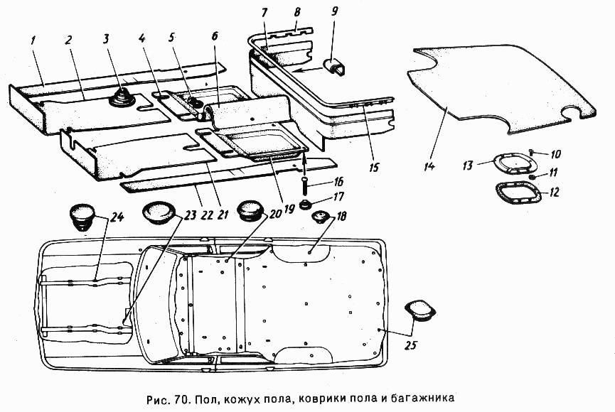 Пол, кожух пола, коврики пола и багажник