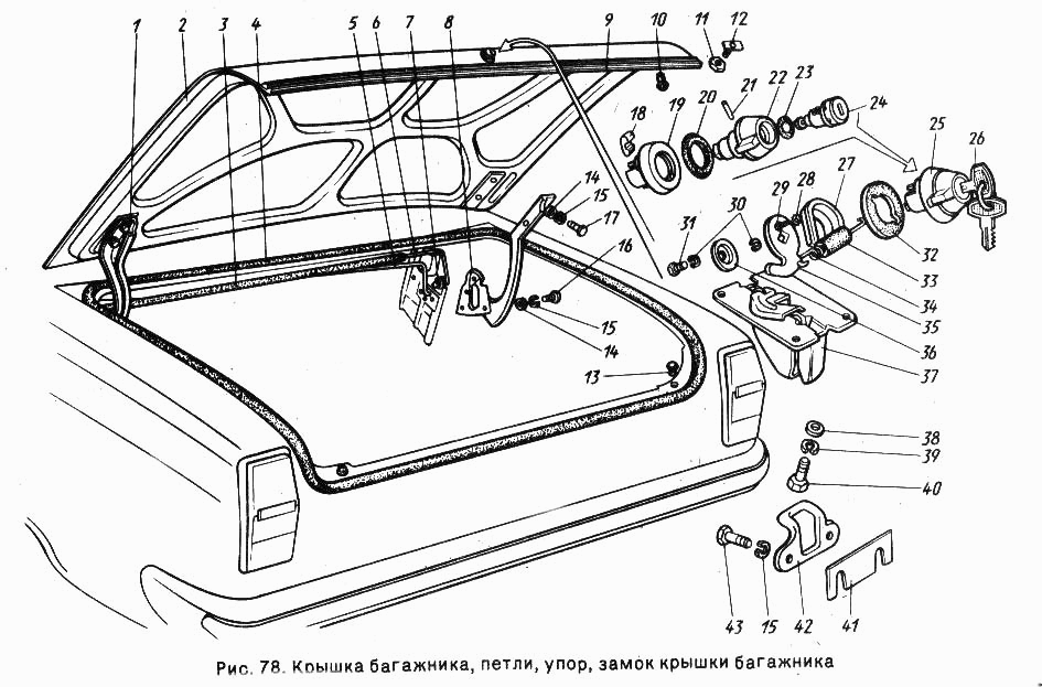 Крышка багажника, петли, упор, Замок крышки багажника
