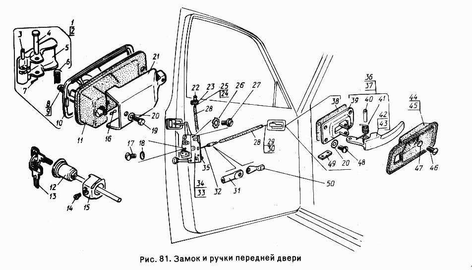 Замок и ручки передней двери