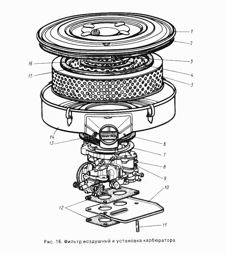 Фильтр воздушный и установка карбюратора