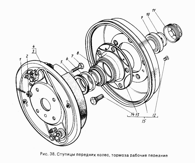 Ступицы передних колес, тормоза рабочие передние
