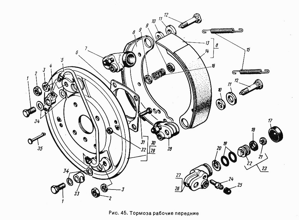 Тормоза рабочие передние