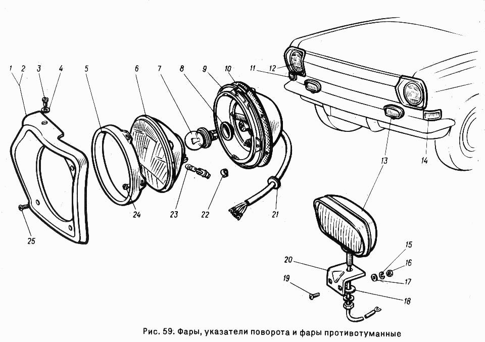 Фары, указатели поворота и фары противотуманные