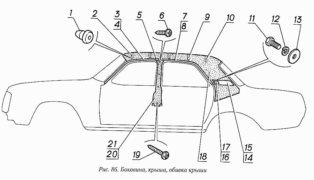 Боковина, крыша, обивка крыши