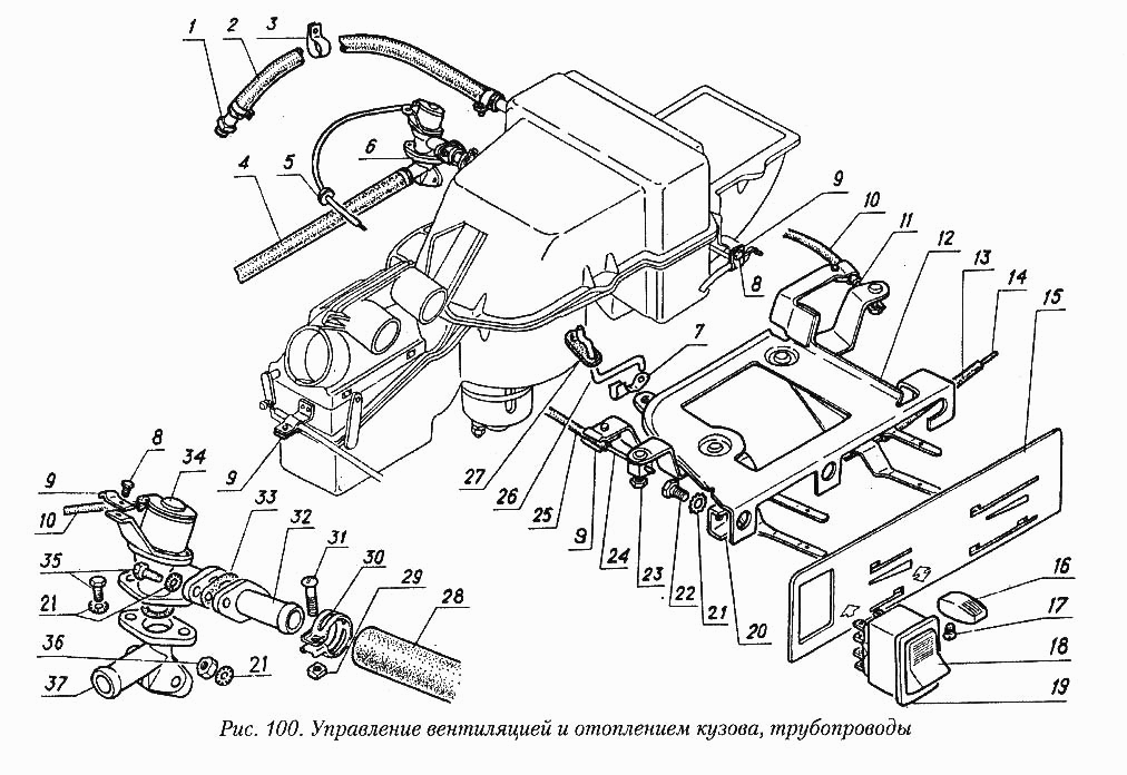 Управление вентиляцией и отоплением кузова, трубопроводы