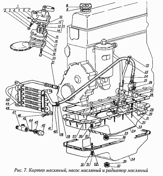 Картер масляный, насос масляный и радиатор масляный