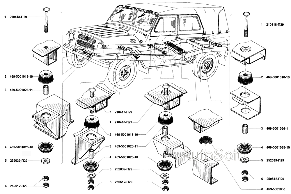 Крепление кузова к раме