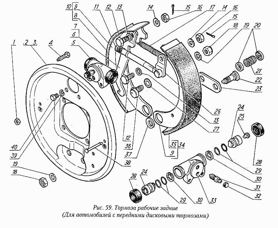 Тормоза рабочие задние (для автомобилей с передними дисковыми тормозами)