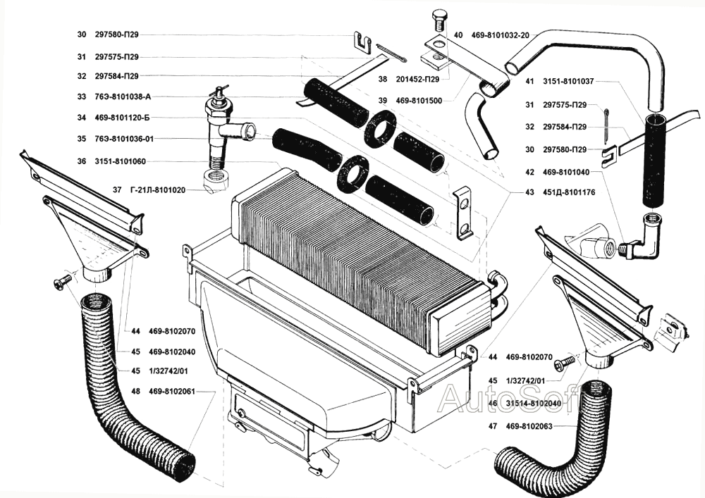 Отопление кузова и трубопроводы, обогреватель ветрового стекла