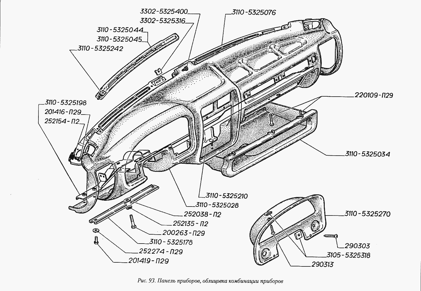 Панель приборов, облицовка комбинации приборов