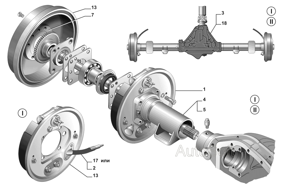 Мост задний автомобилей: I-с АБС тормозов, II-без АБС