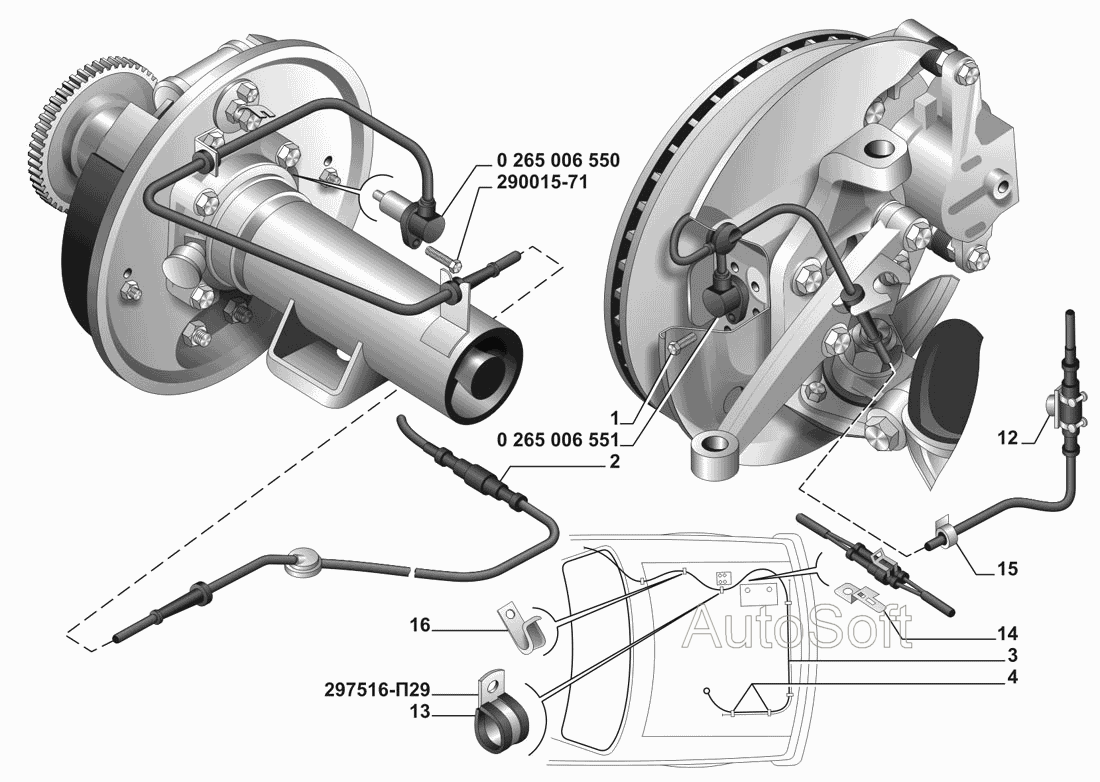 Установка жгута проводов и датчиков АБС, перечень светотехники (без рисунков)