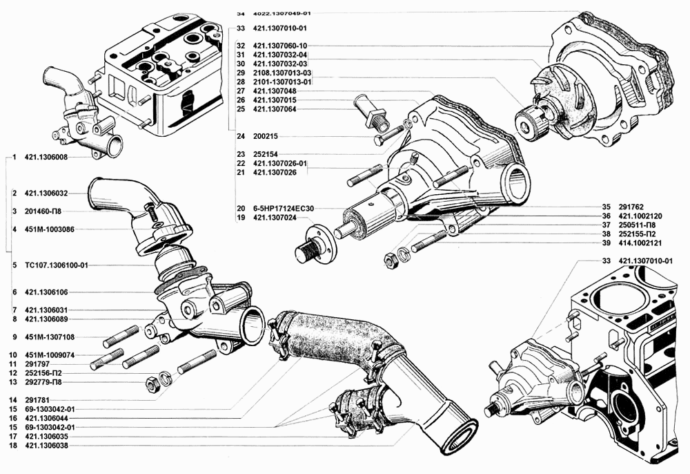 Термостат и насос системы охлаждения