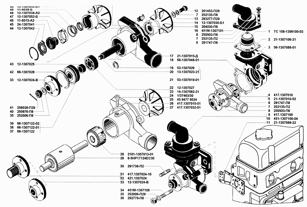 Термостат и насос системы охлаждения