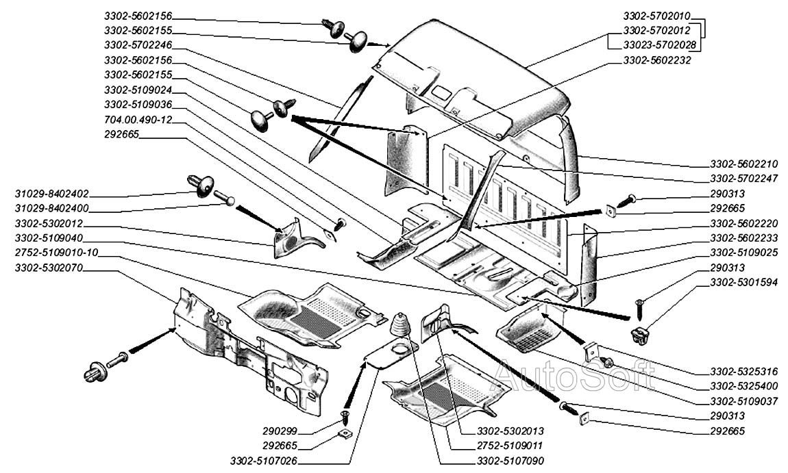 Обивка кабины, коврики пола, крышка люка пола