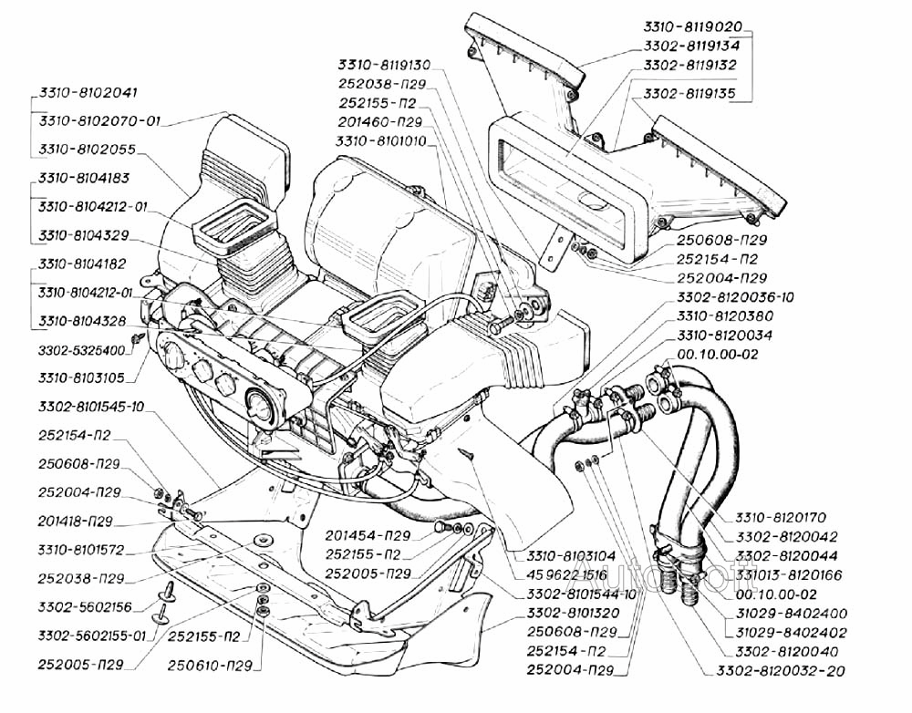 Установка отопителя (для автомобилей выпуска с 2003 г.)
