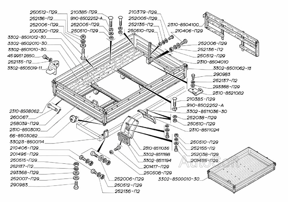 Платформа, основание платформы, брызговики задних колес (для автомобилей выпуска с 2002 г.)