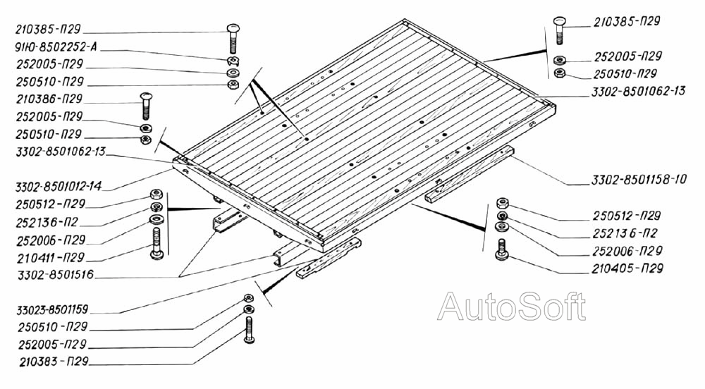 Основание платформы и его крепление (для автомобилей выпуска с 1996 г. по 2002 г.)