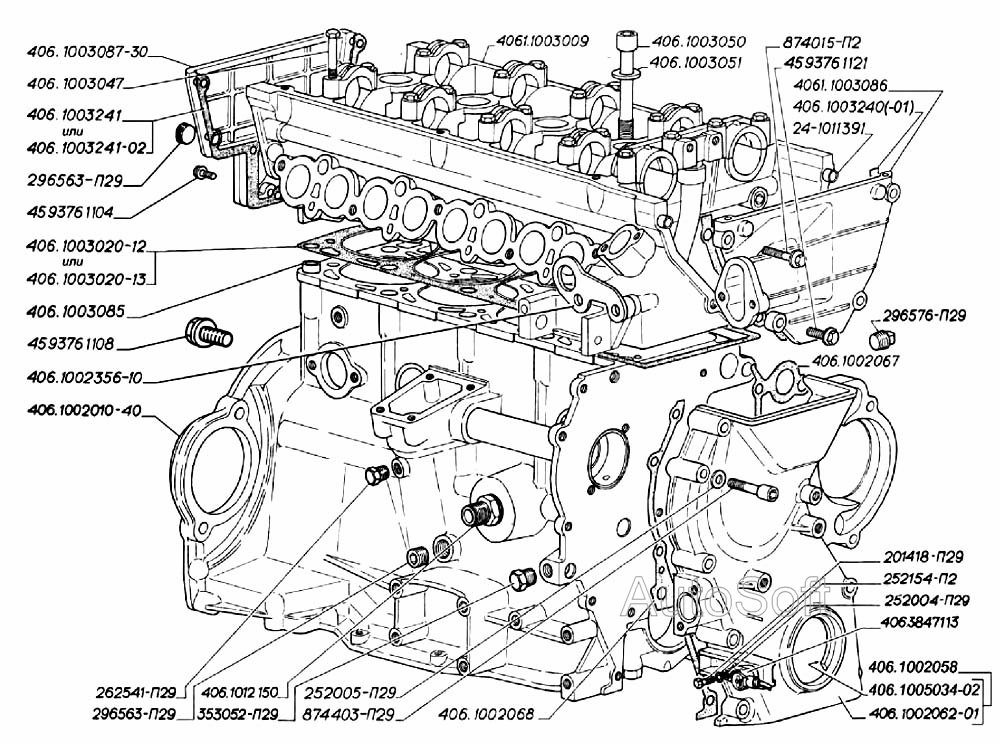 Блок и головка цилиндров, датчик синхронизации системы зажигания двигателей ЗМЗ-406