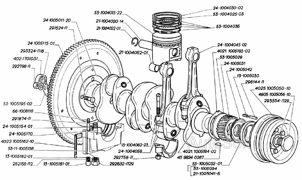 Вал коленчатый, поршни и шатуны двигателей ЗМЗ-402