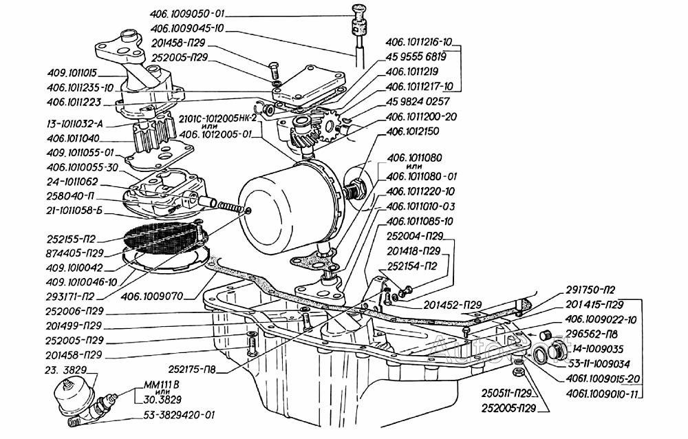 Насос масляный и его привод, фильтр очистки масла, картер