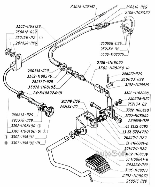 Привод дроссельных и воздушной заслонок карбюратора