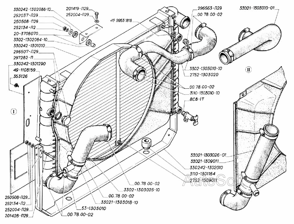 Радиатор системы охлаждения, кожух вентилятора (для автомобилей выпуска с 1998 г. по октябрь 2002 г.)