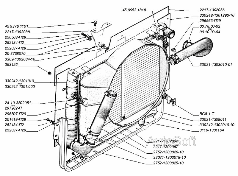 Радиатор двигателей ЗМЗ-402 (для автомобилей выпуска с октября 2002 г.)