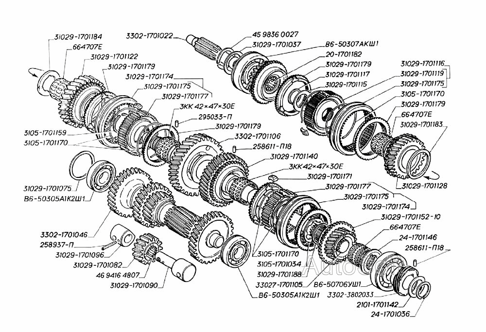 Валы и шестерни коробки передач (для автомобилей выпуска до 2004 г.)