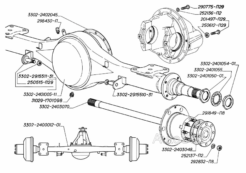 Мост задний с балкой типа банджо с отдельным редуктором (для автомобилей выпуска с 1996 г.)