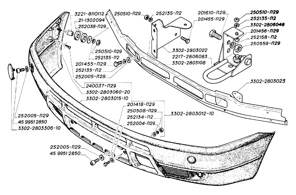 Буфер передний, переднее буксирное устройство (для автомобилей выпуска с 2003 г.)
