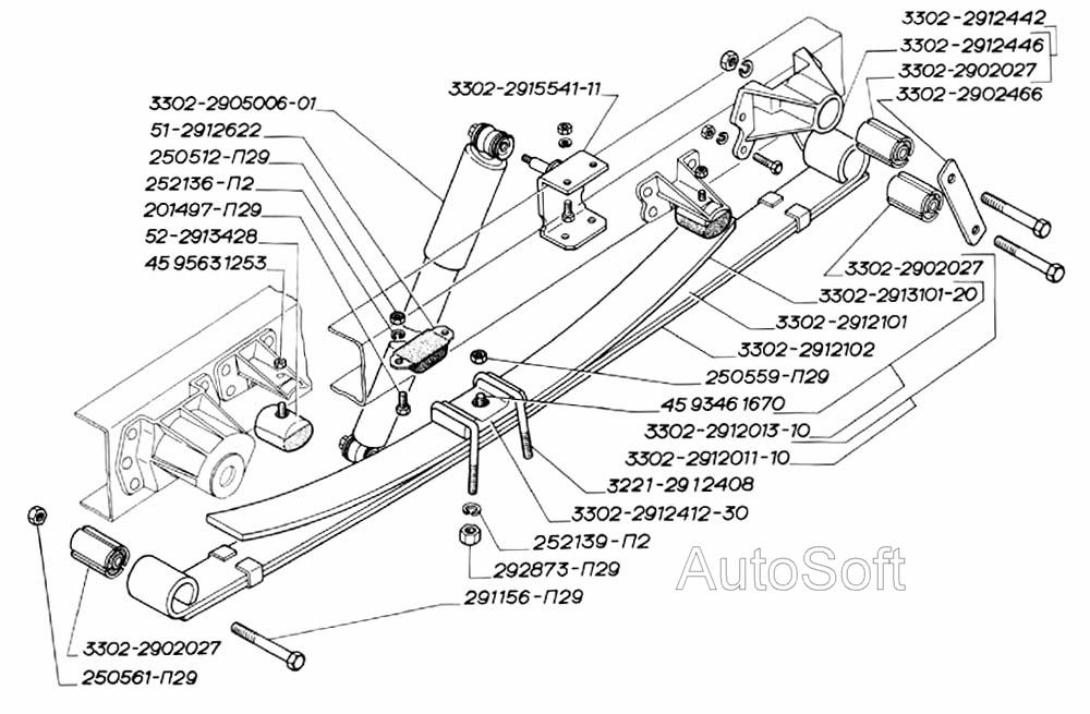 Установка задней подвески. Рессора задняя с подрессорником (для автомобилей выпуска с января 2003 г.)