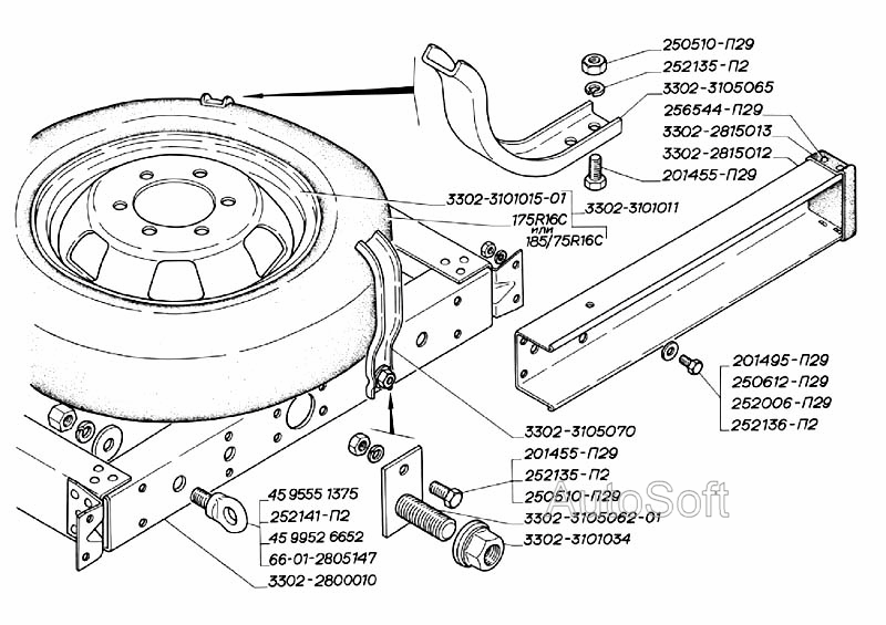 Установка и крепление запасного колеса на бортовом автомобиле
