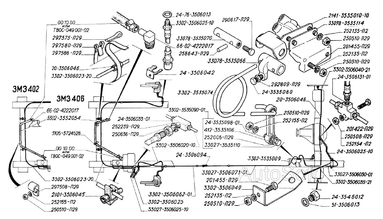 Трубопроводы тормозной системы, регулятор давления тормозов с приводом