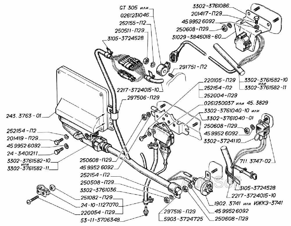Блок управления, электромагнитный клапан ЭПХХ, датчики двигателей ЗМЗ-406, реле стартера