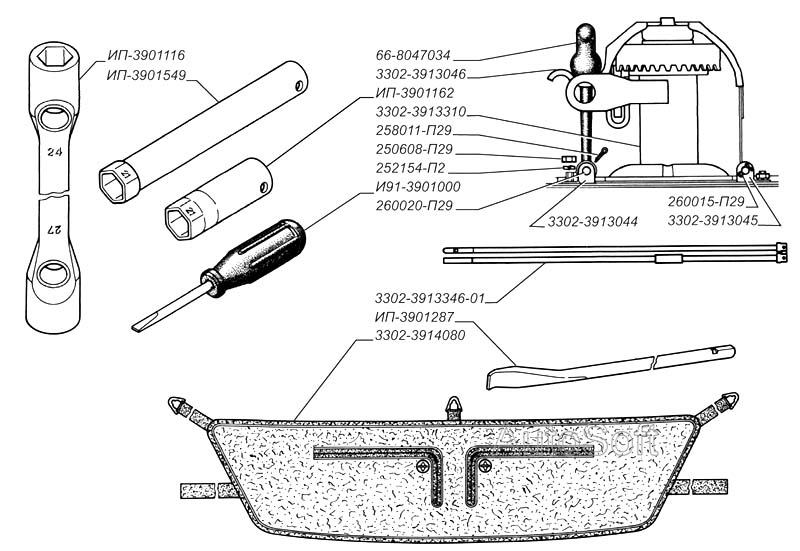 Инструмент, домкрат и принадлежности
