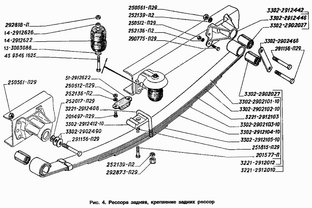 Рессора задняя, крепление задних рессор