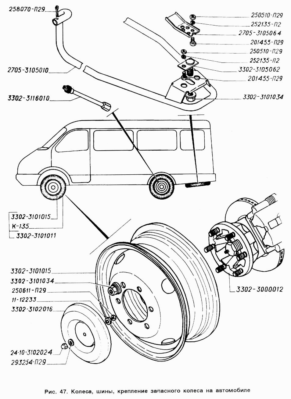 Колеса, шины, крепление запасного колеса на автомобиле