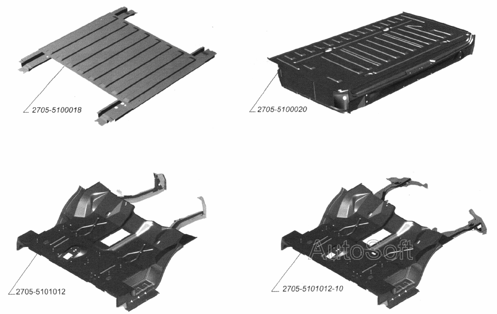 Каркас с полом передний, надставка среднего пола, пол задний