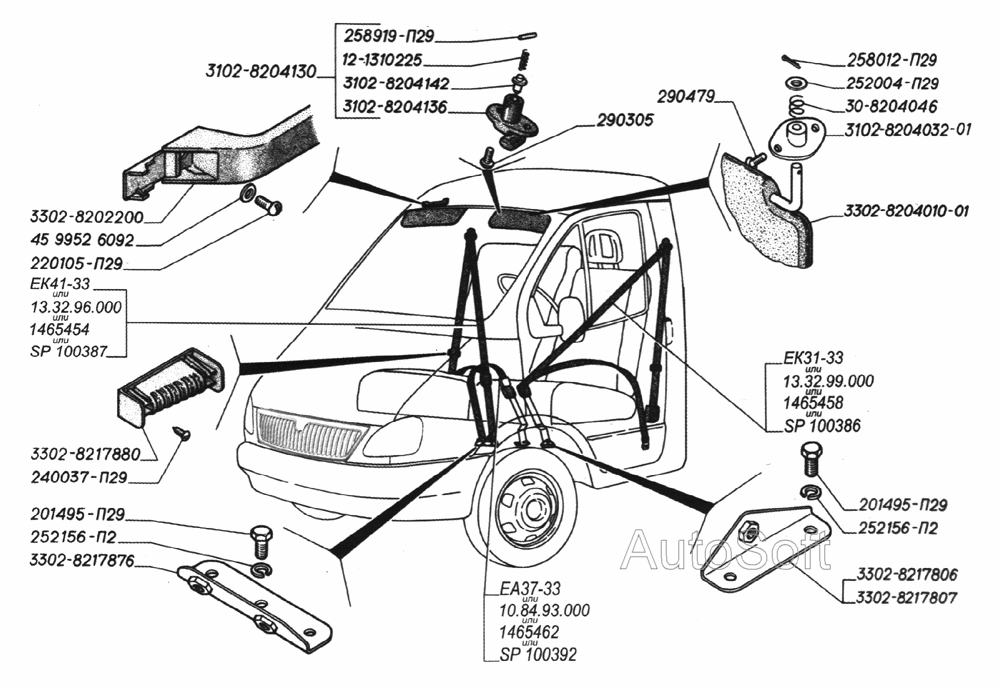 Ремни безопасности, поручень, козырьки противосолнечные с кронштейнами
