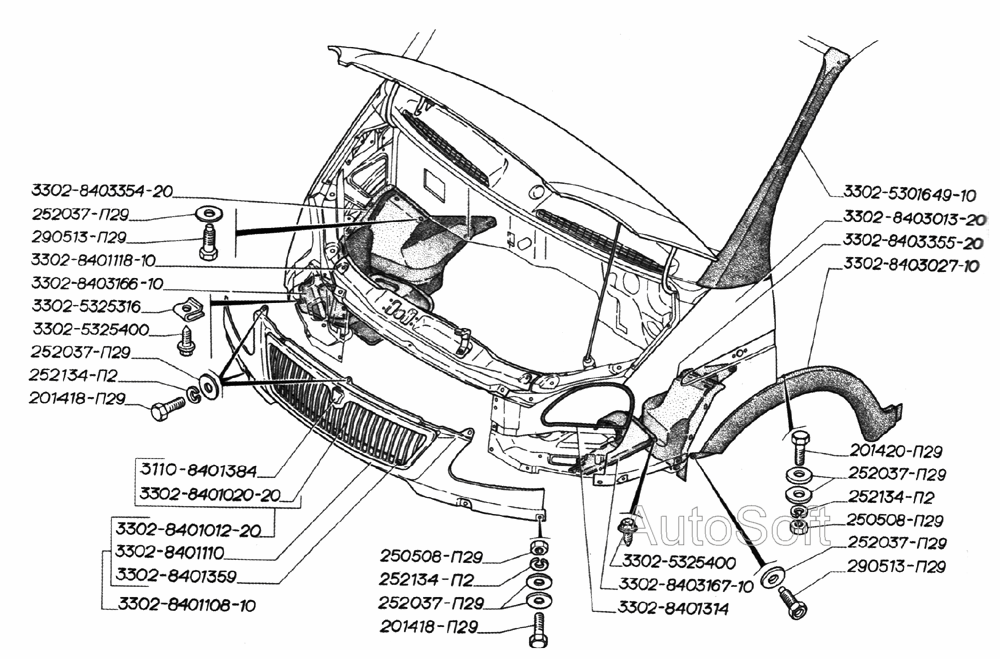 Облицовка радиатора, оперение, крылья (для автомобилей выпуска с 2003 года)