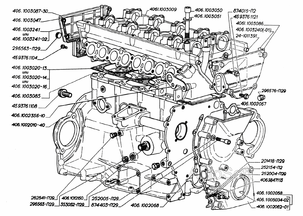 Блок и головка цилиндров, датчик синхронизации системы зажигания двигателей ЗМЗ-406
