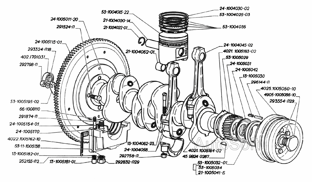 Вал коленчатый, поршни и шатуны двигателей ЗМЗ-402
