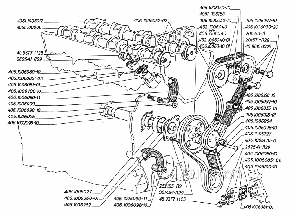 Валы распределительные и цепной привод распредвалов двигателей ЗМЗ-406