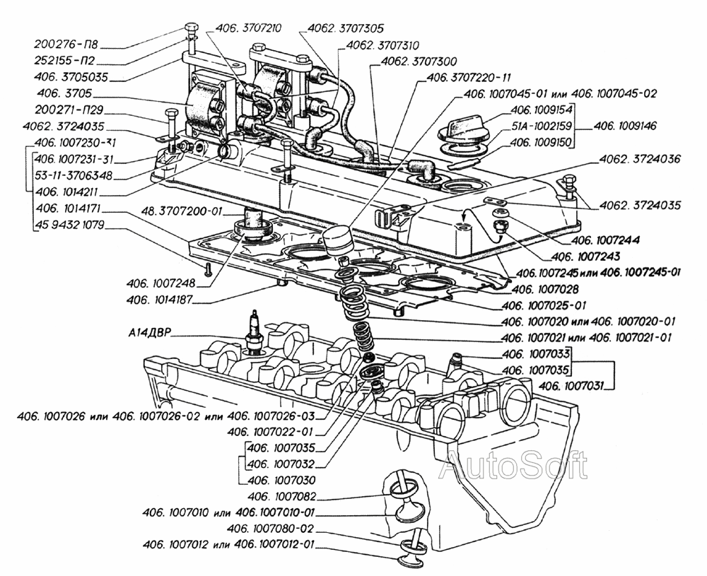 Клапаны и толкатели клапанов, крышка клапанов, крышка маслоналивного патрубка, катушки зажигания, провода и свечи двигателей ЗМЗ