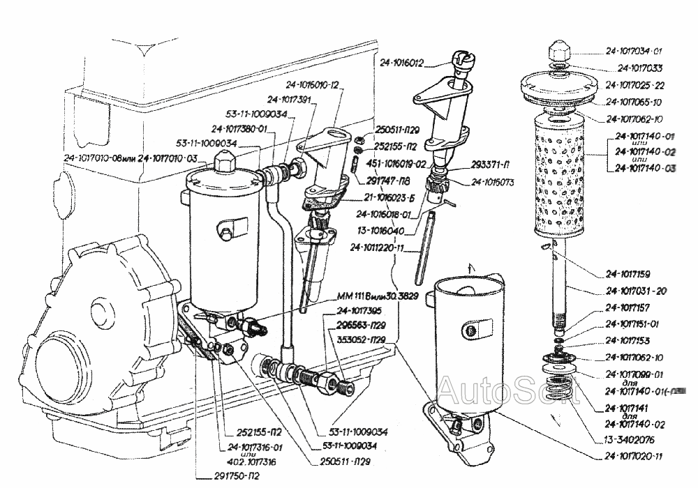 Привод распределителя зажигания и масляного насоса, фильтр тонкой очистки масла с датчиком аварийного давления масла двигателей 